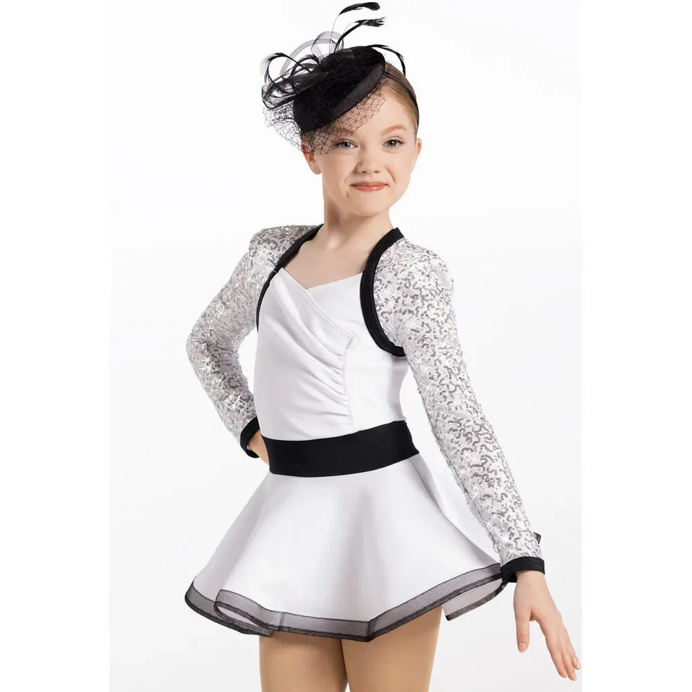Pre-Owned Dance Costume Weissman 13699 Int Child White Dress Jazz Tap Sequins